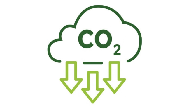 a cloud with carbon dioxide chemical symbol and arrows pointing down